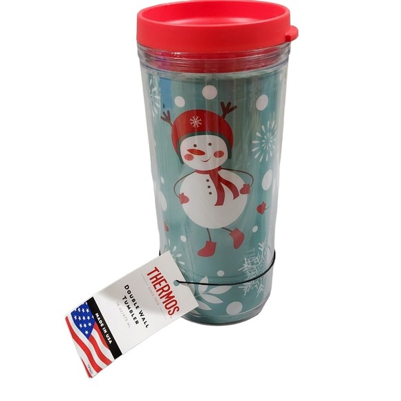 Thermos Double Wall Christmas Tumblers 16 oz Kit Snowman Skating NWT - Picture 2 of 9